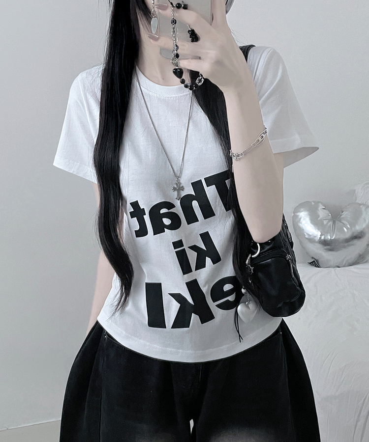 レタリングプリントルーズ半袖Tシャツ WHITE