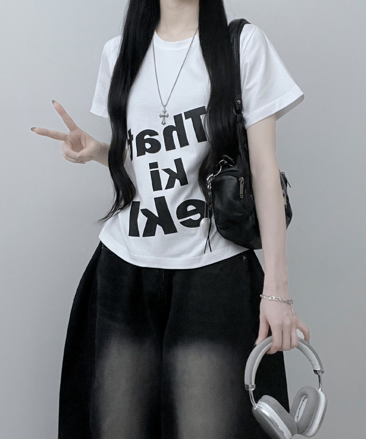 レタリングプリントルーズ半袖Tシャツ WHITE