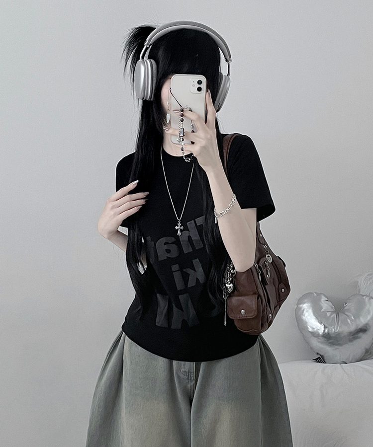 レタリングプリントルーズ半袖Tシャツ BLACK