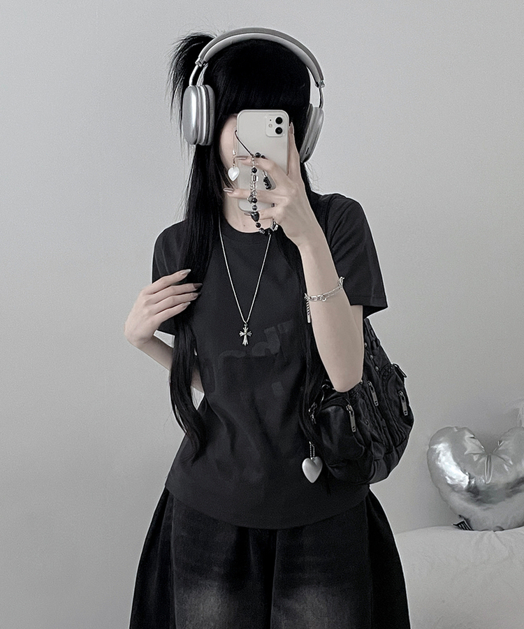 レタリングプリントルーズ半袖Tシャツ CHARCOAL