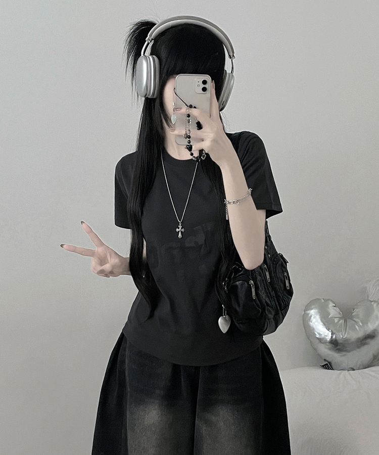 レタリングプリントルーズ半袖Tシャツ CHARCOAL