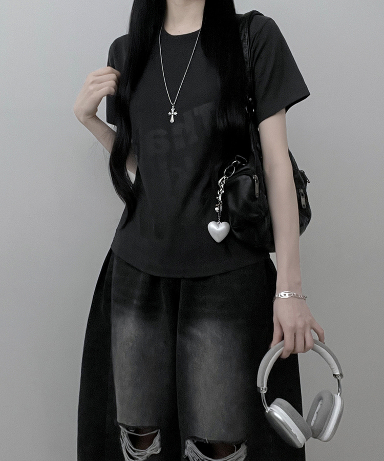 レタリングプリントルーズ半袖Tシャツ CHARCOAL