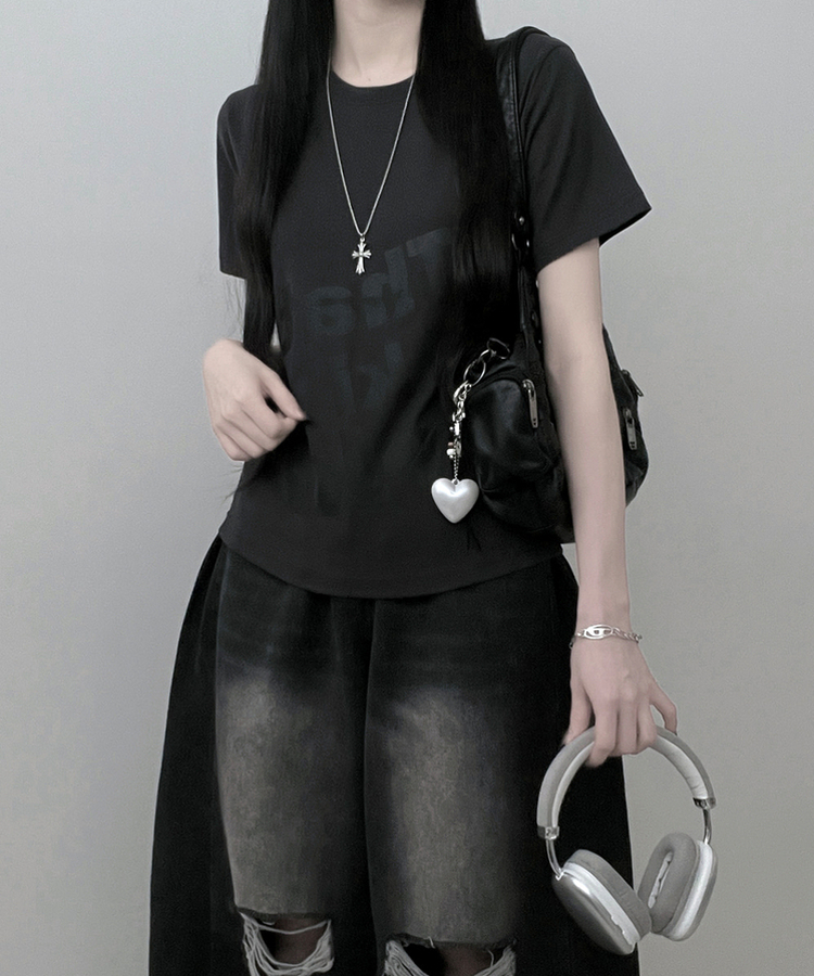 レタリングプリントルーズ半袖Tシャツ CHARCOAL