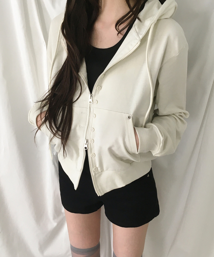 ナポレオンルーズジップアップフードトレーナー IVORY