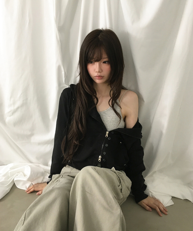 ナポレオンルーズジップアップフードトレーナー BLACK