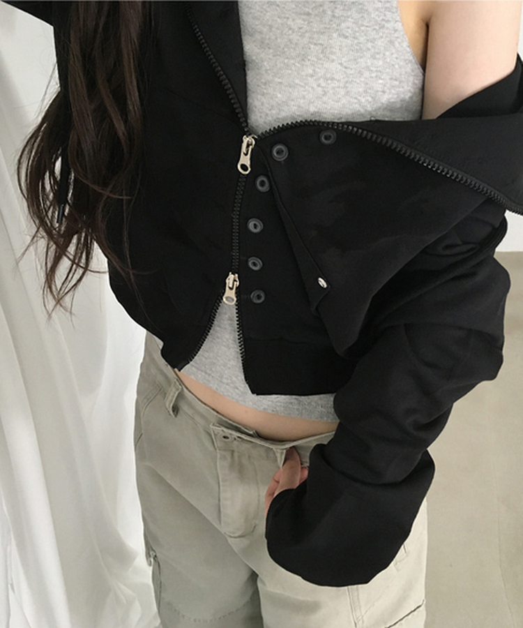 ナポレオンルーズジップアップフードトレーナー BLACK