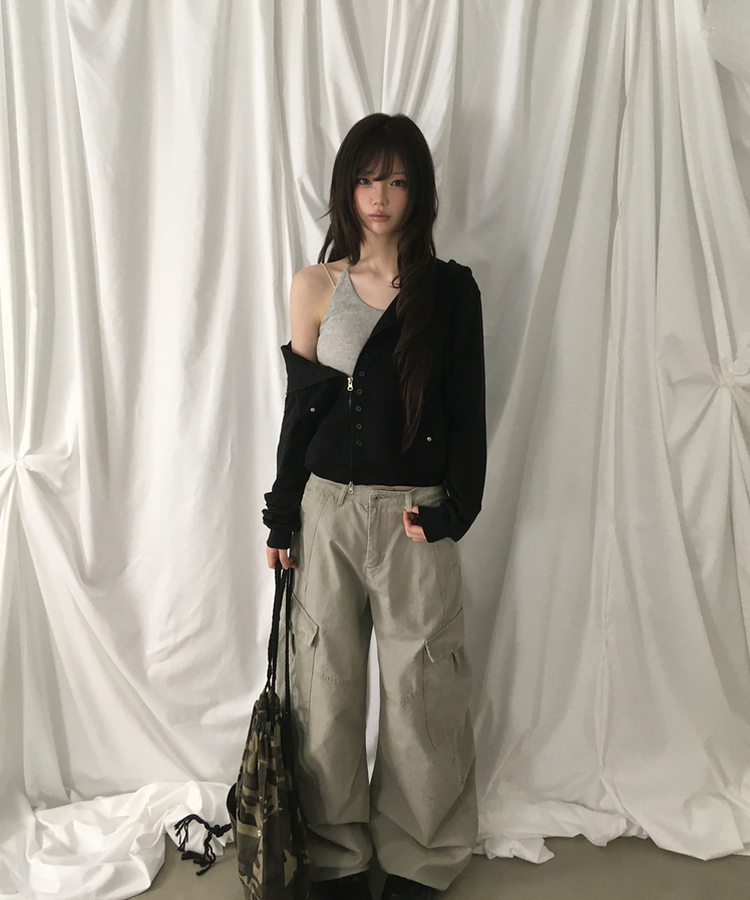 ナポレオンルーズジップアップフードトレーナー BLACK