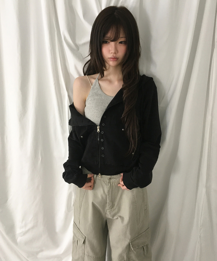 ナポレオンルーズジップアップフードトレーナー BLACK
