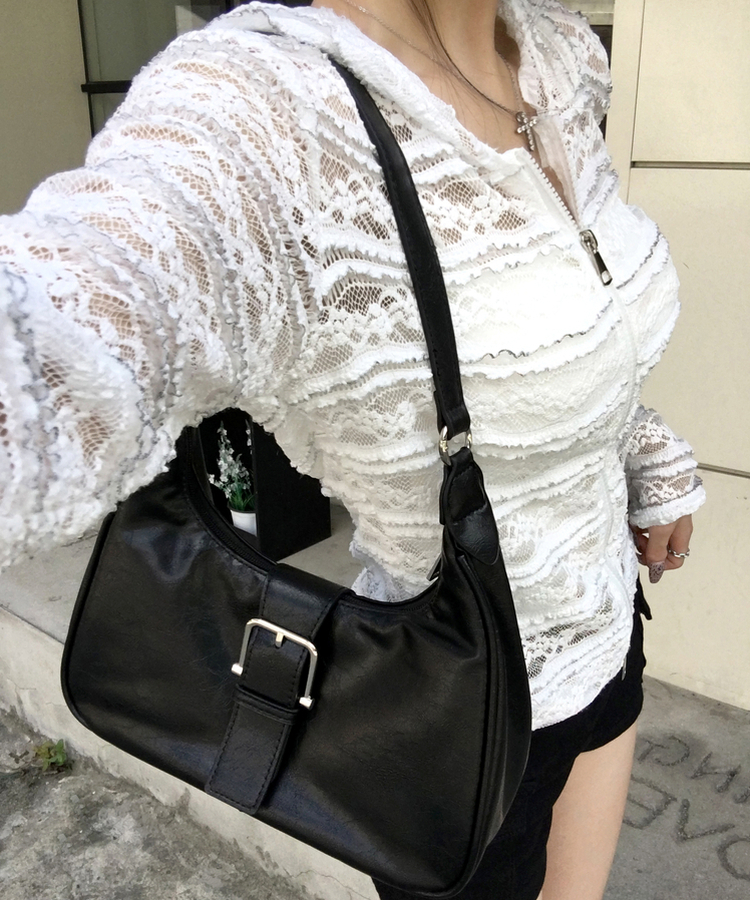 가넬 벨트 버클 호보 숄더백 바게트백 반달백 레더무드 데일리가방 어깨가방 캐주얼 코디아이템 y2k 사계절가방 블랙