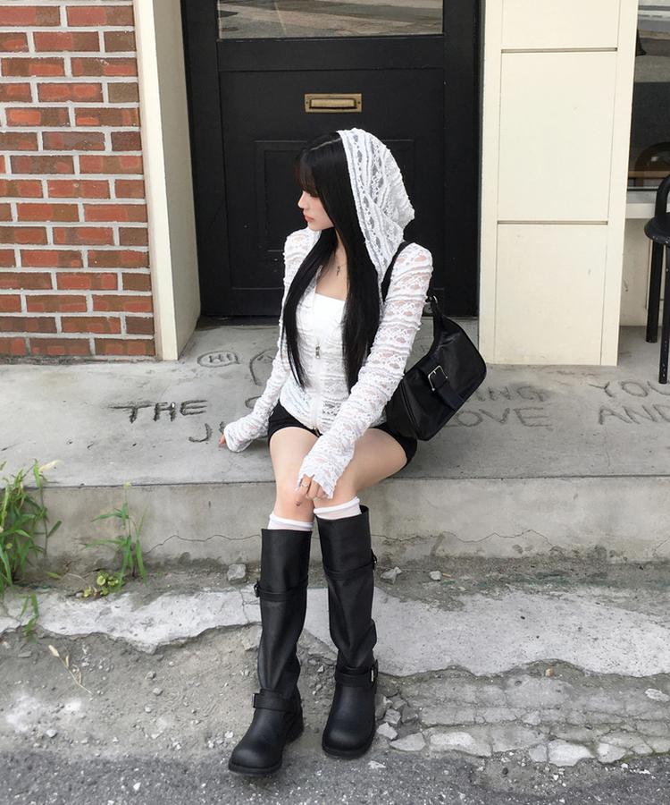 フラワーレースシアーフードジップアップ WHITE