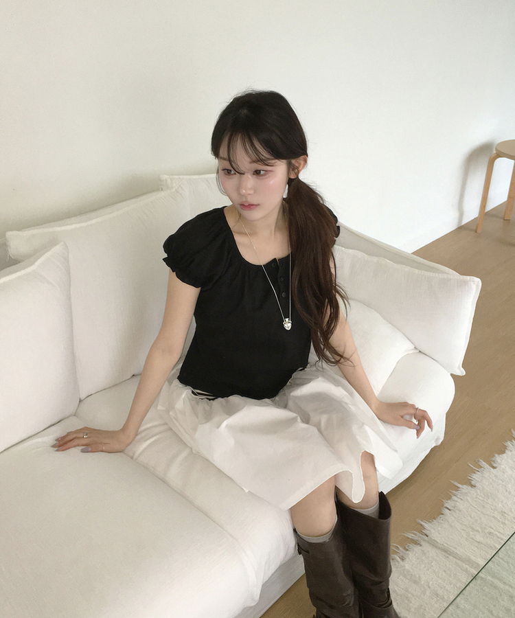 ガーリーパフブラウス BLACK