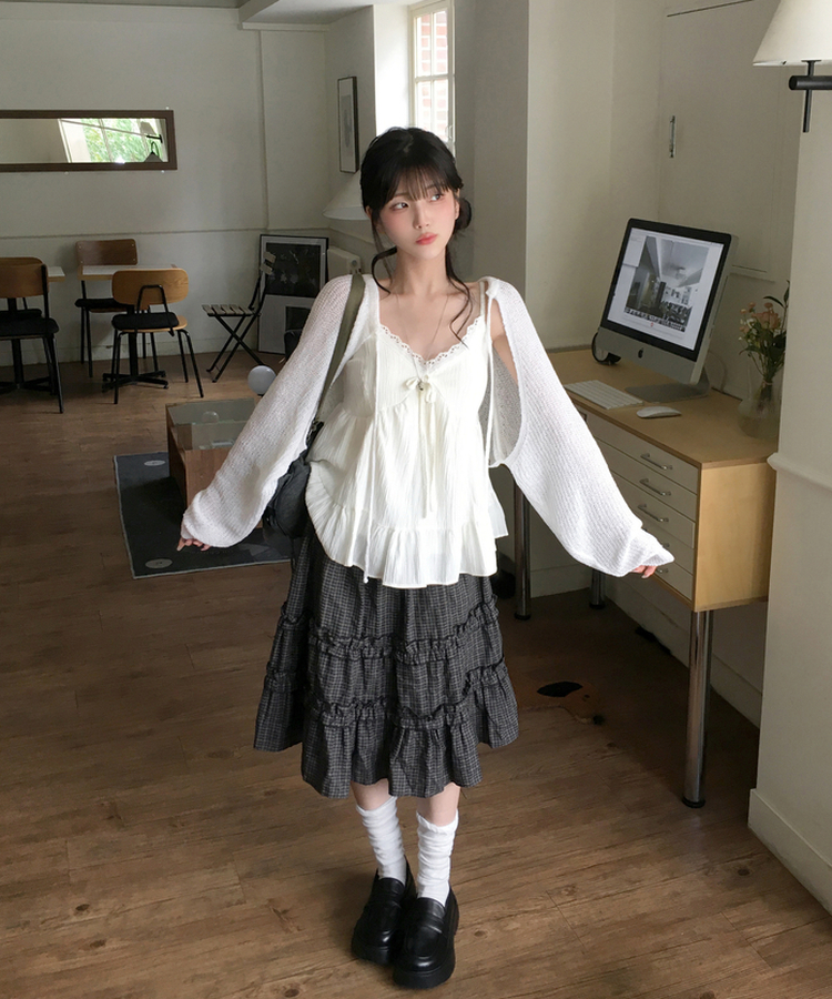 チェックティアードミディスカート BLACK