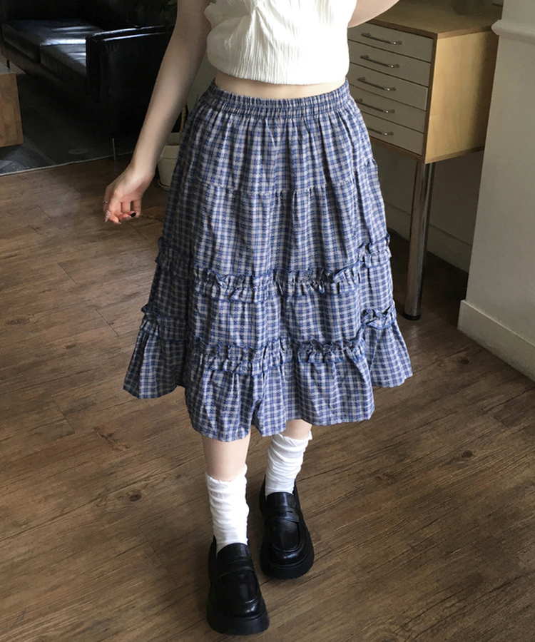 チェックティアードミディスカート NAVY