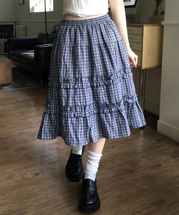 チェックティアードミディスカート NAVY