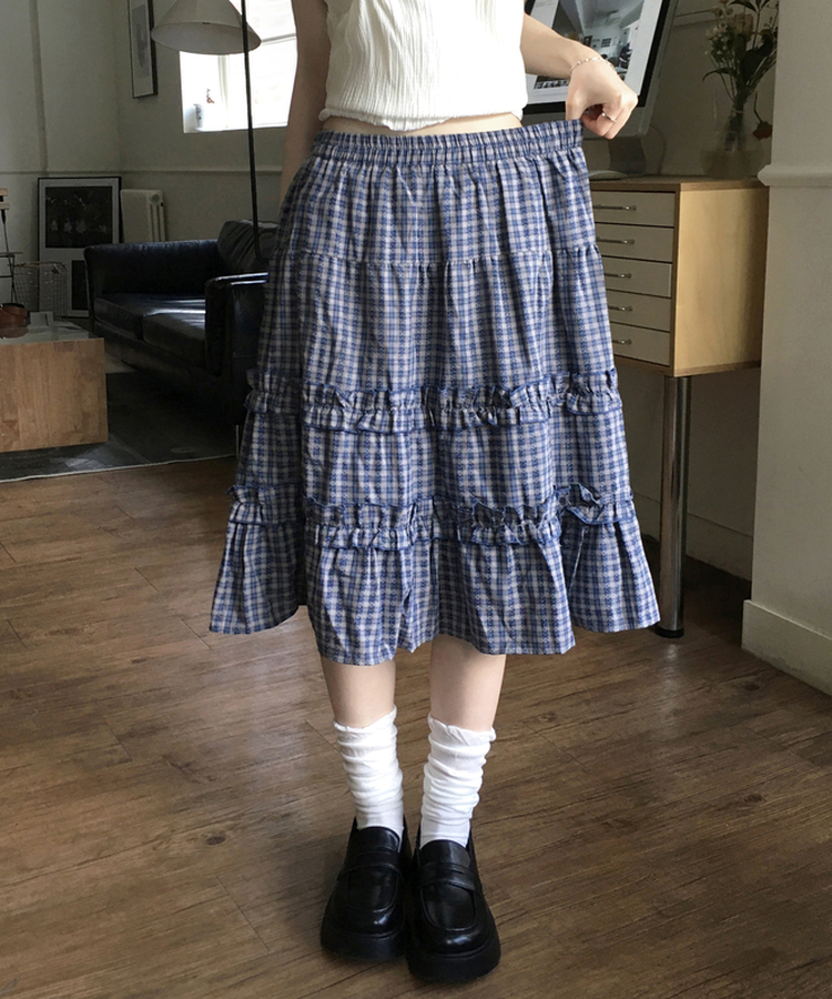 チェックティアードミディスカート NAVY