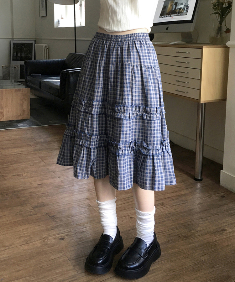 チェックティアードミディスカート NAVY