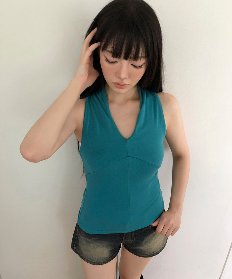 スリムホルターネックキャミソール(7color) TEEL BLUE