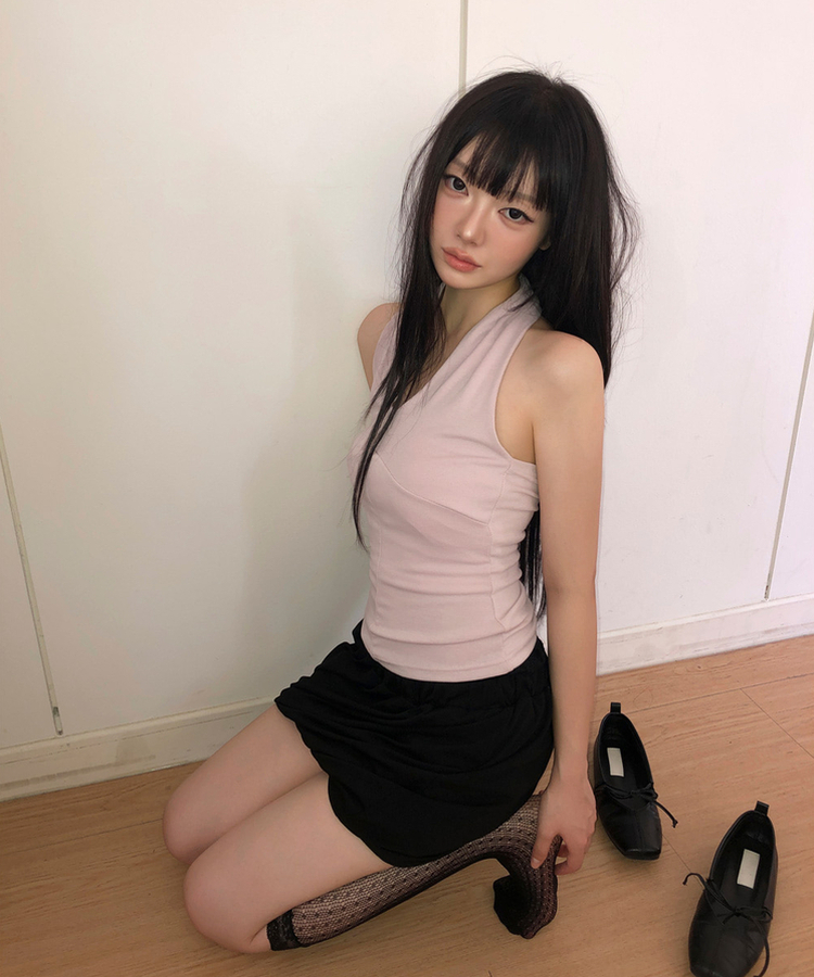 スリムホルターネックキャミソール(7color) BABY PINK