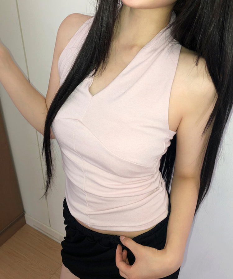 スリムホルターネックキャミソール(7color) BABY PINK