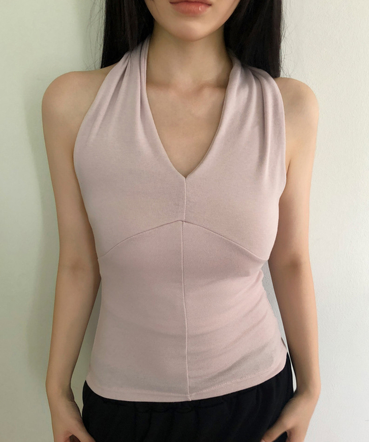スリムホルターネックキャミソール(7color) BABY PINK