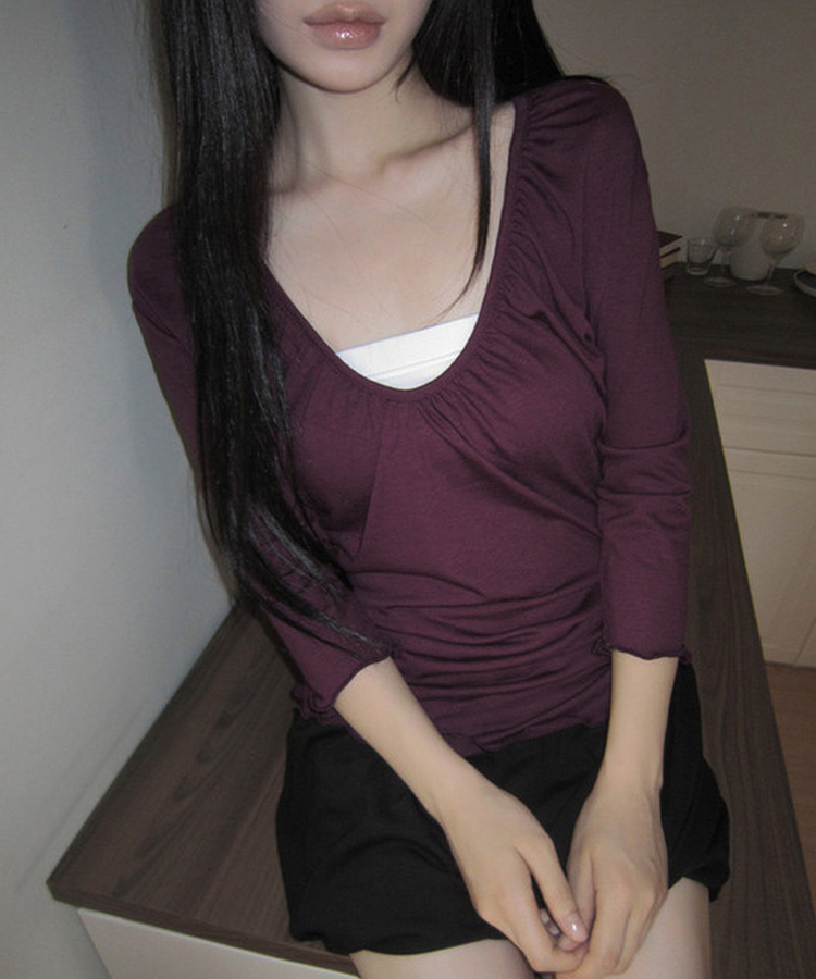 シャーリング七分袖Tシャツ DEEP PURPLE