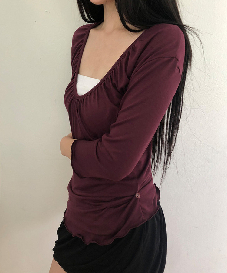 シャーリング七分袖Tシャツ DEEP PURPLE