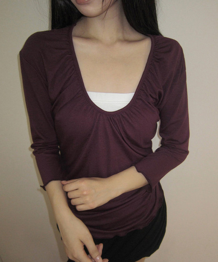 シャーリング七分袖Tシャツ DEEP PURPLE