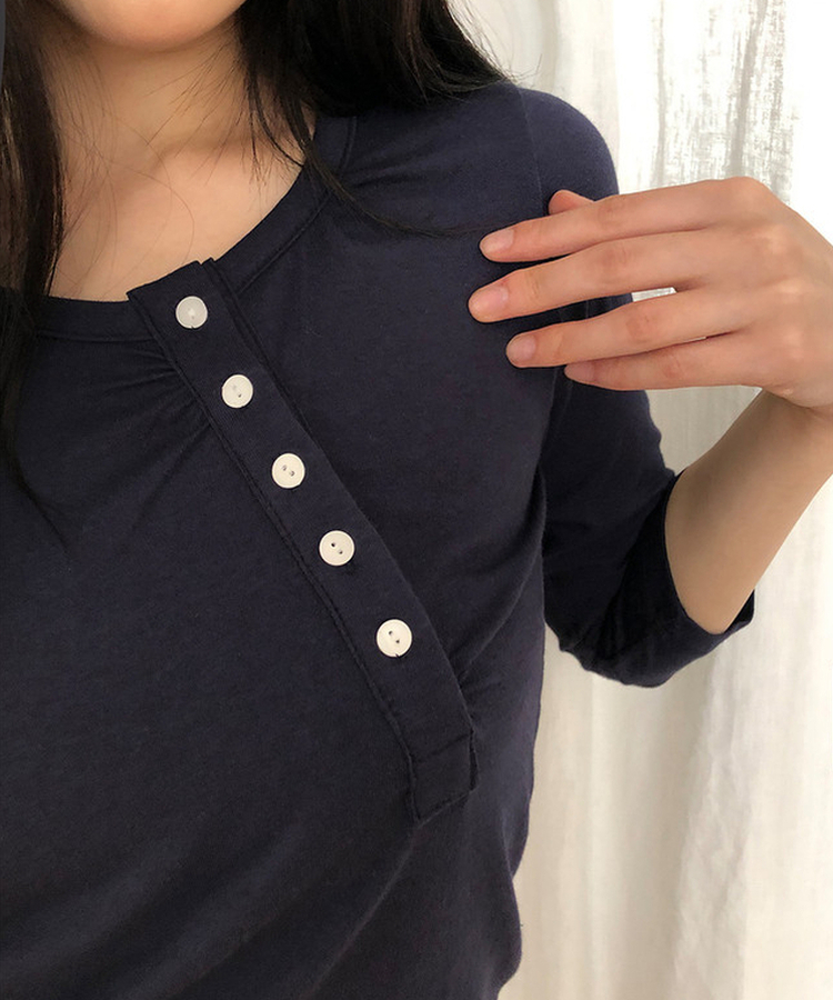 シャーリング七分袖Tシャツ NAVY