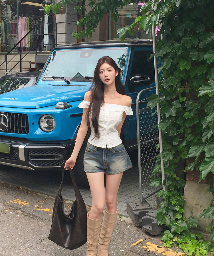 ウォッシングAラインデニムショートパンツ DEEP DENIM