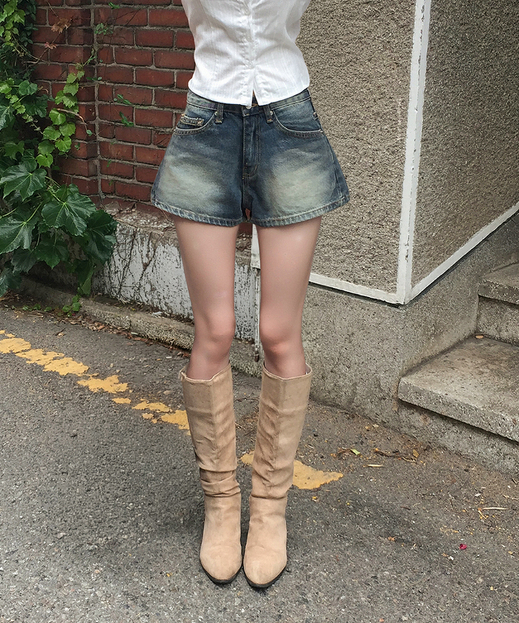 ウォッシングAラインデニムショートパンツ DEEP DENIM