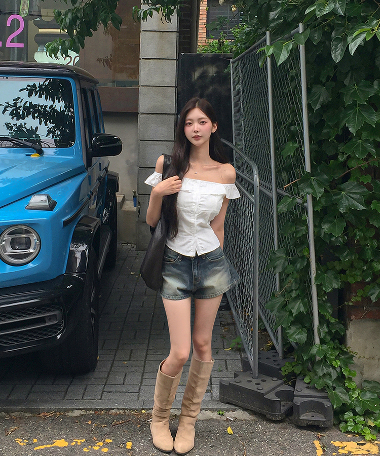 ウォッシングAラインデニムショートパンツ DEEP DENIM