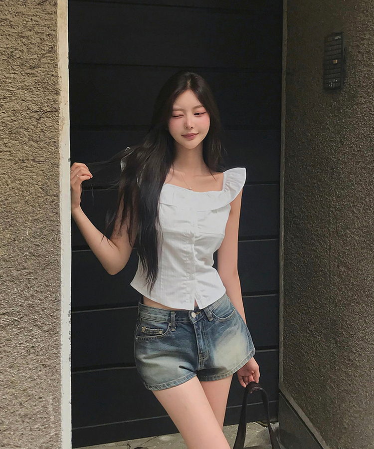ウォッシングAラインデニムショートパンツ DEEP DENIM