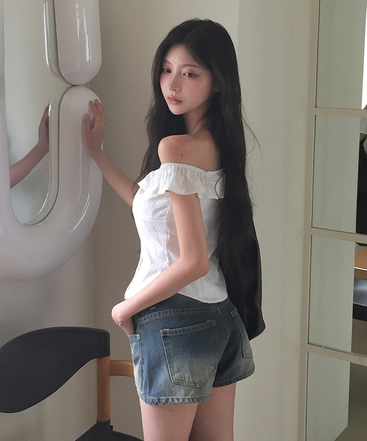 ウォッシングAラインデニムショートパンツ DEEP DENIM