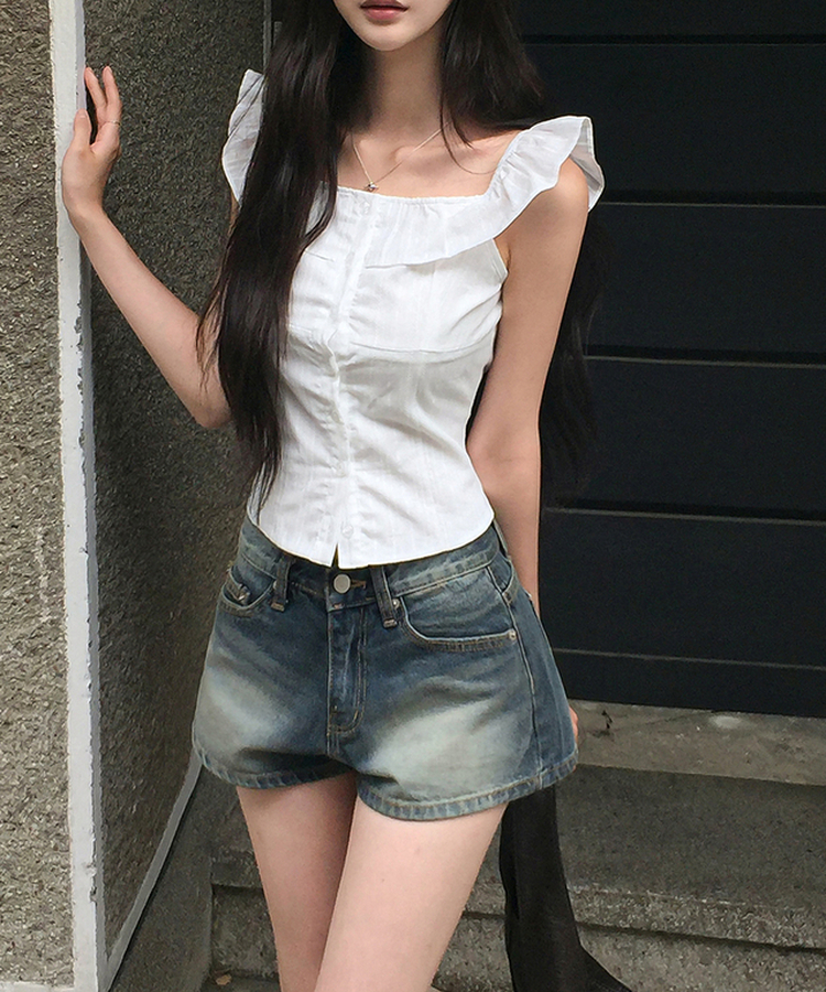 ウォッシングAラインデニムショートパンツ DEEP DENIM