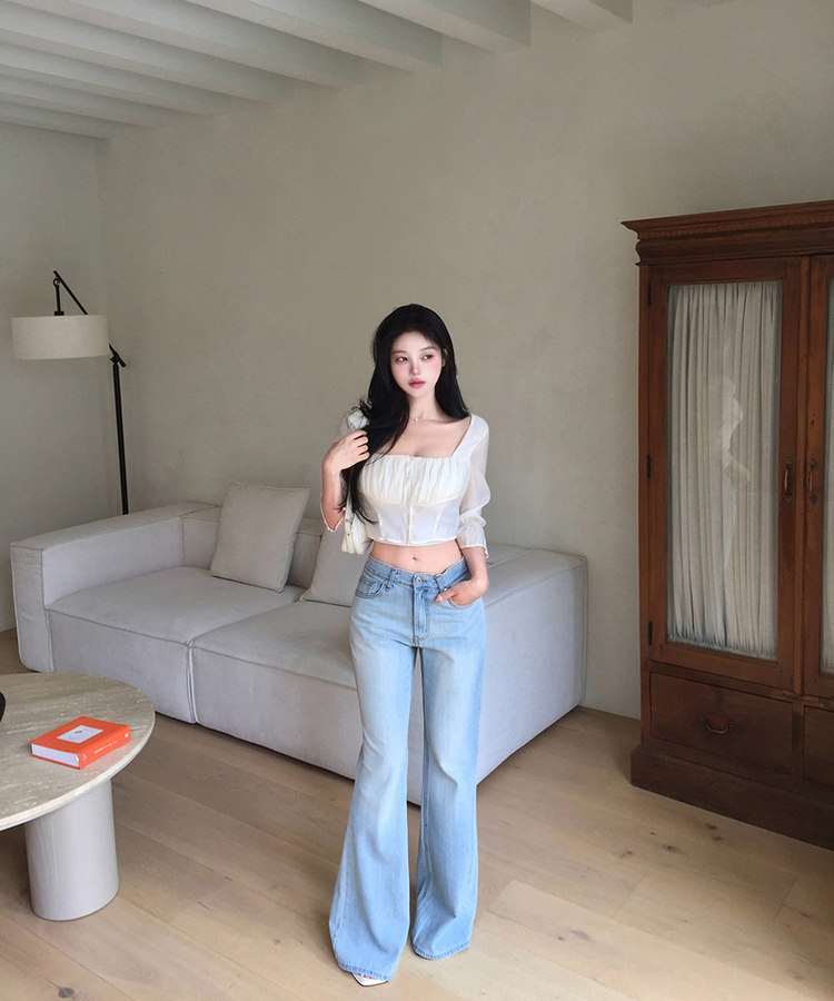 ローライズウォッシングセミブーツカットデニム LIGHT DENIM