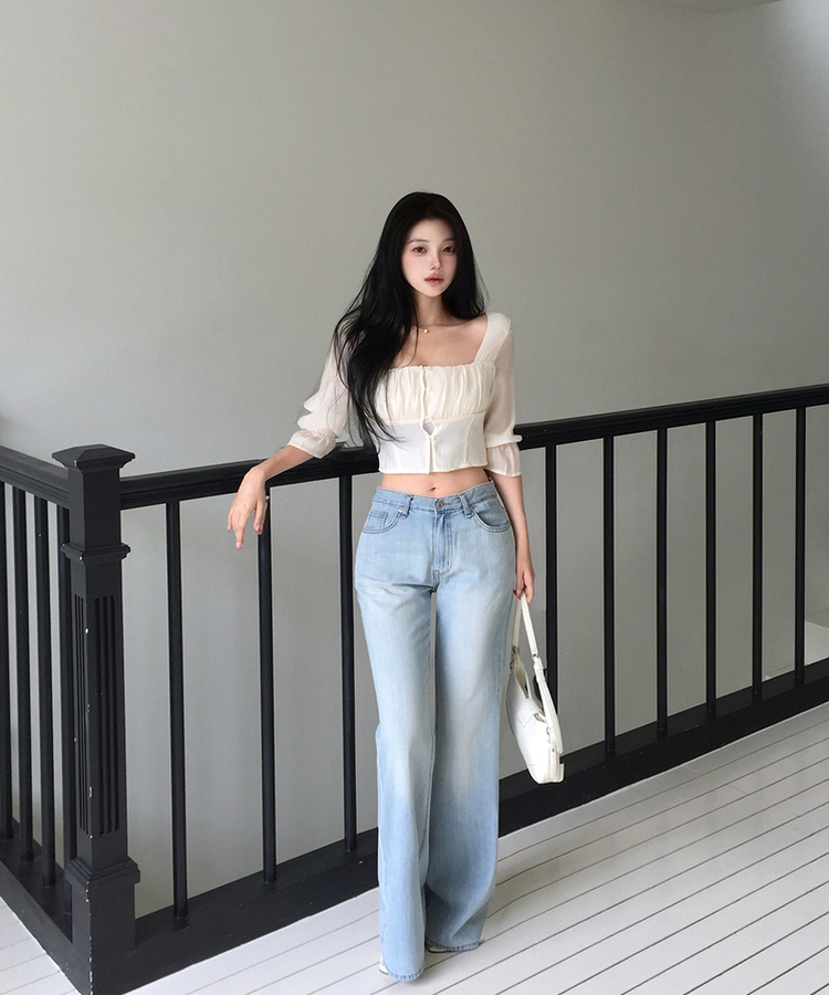 ローライズウォッシングセミブーツカットデニム LIGHT DENIM