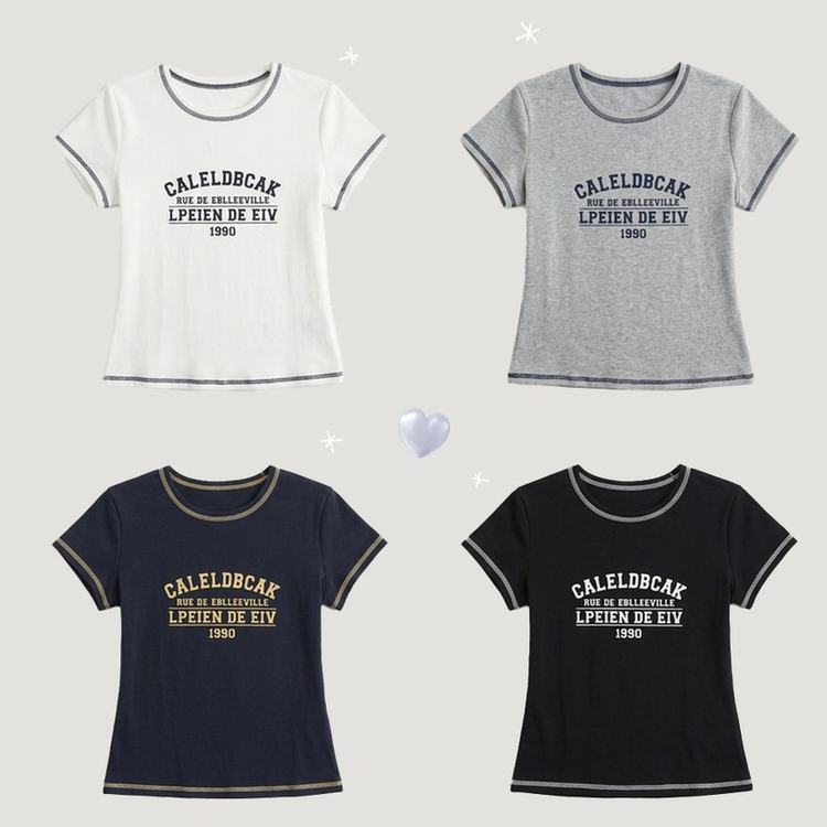リンガーステッチクロップド半袖Tシャツ