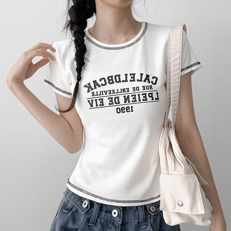 リンガーステッチクロップド半袖Tシャツ WHITE