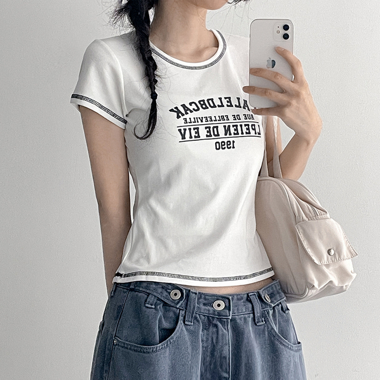 リンガーステッチクロップド半袖Tシャツ WHITE