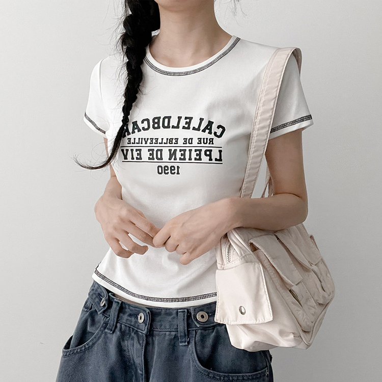 リンガーステッチクロップド半袖Tシャツ WHITE
