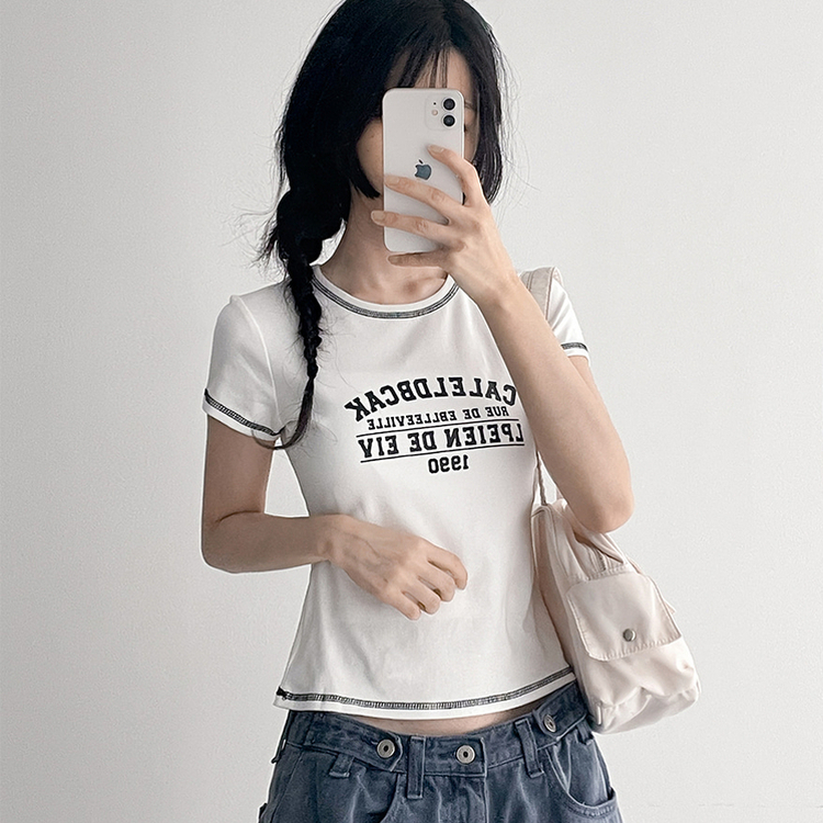 リンガーステッチクロップド半袖Tシャツ WHITE