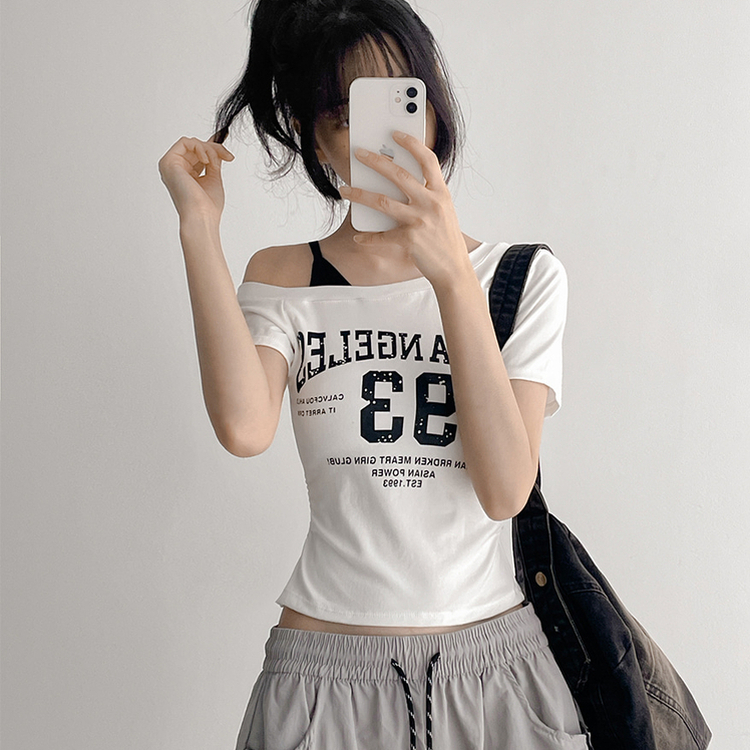 【カップ付き】ワンショルダー半袖Tシャツ IVORY