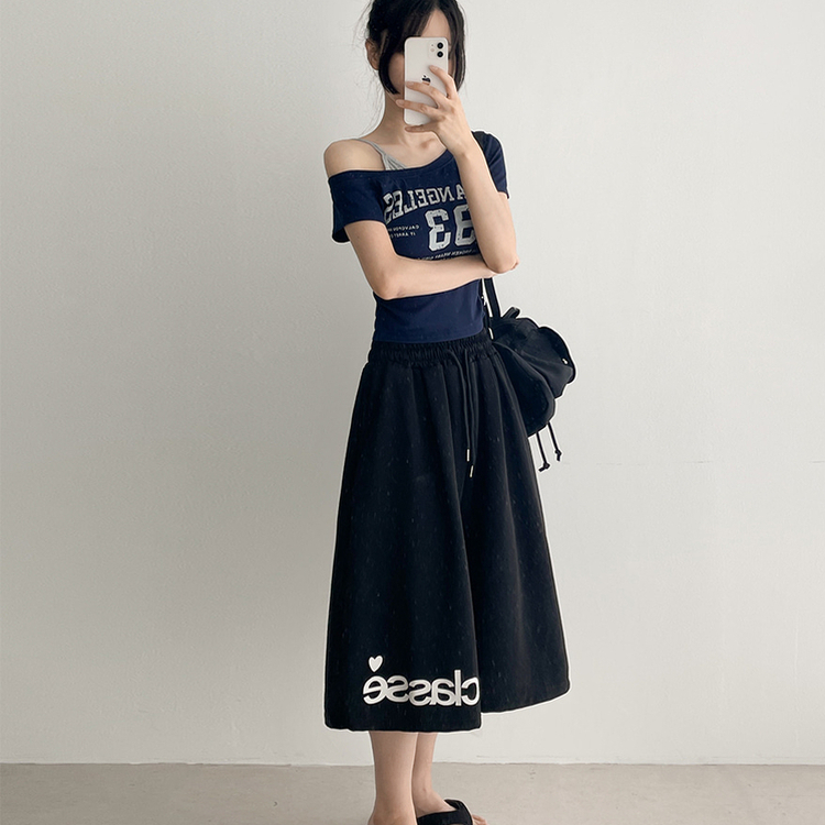 【カップ付き】ワンショルダー半袖Tシャツ NAVY