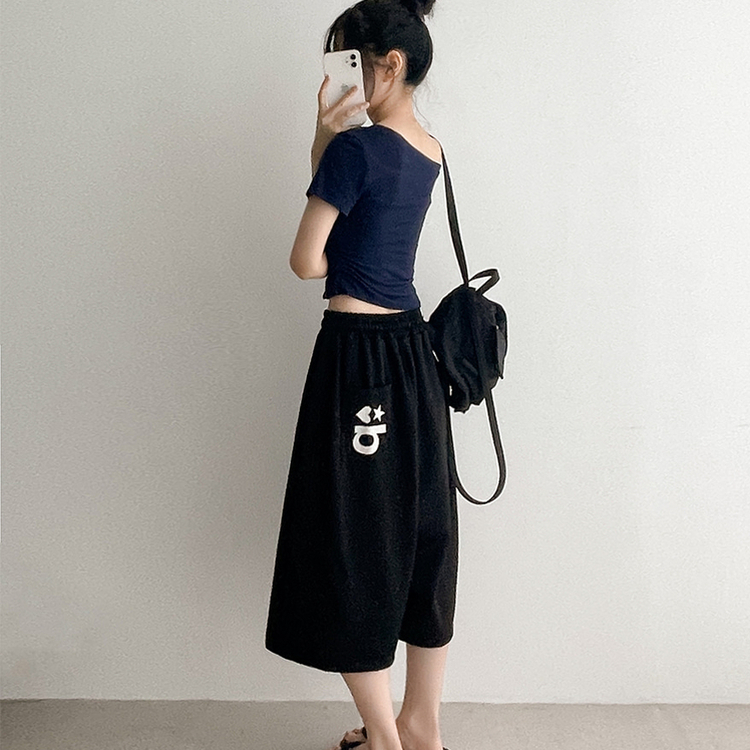 【カップ付き】ワンショルダー半袖Tシャツ NAVY