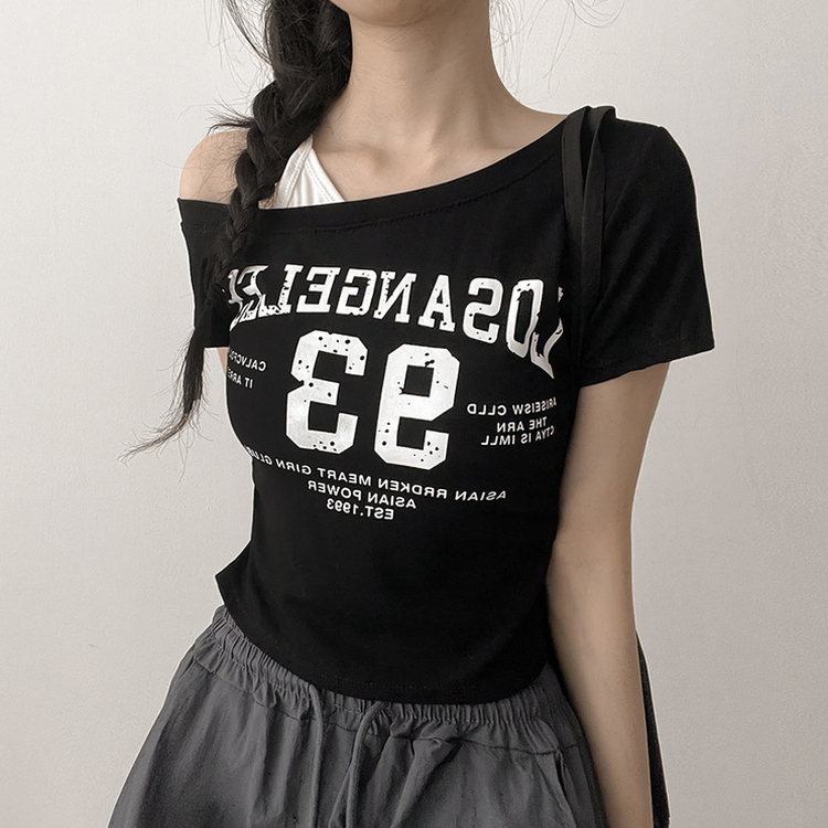 【カップ付き】ワンショルダー半袖Tシャツ BLACK