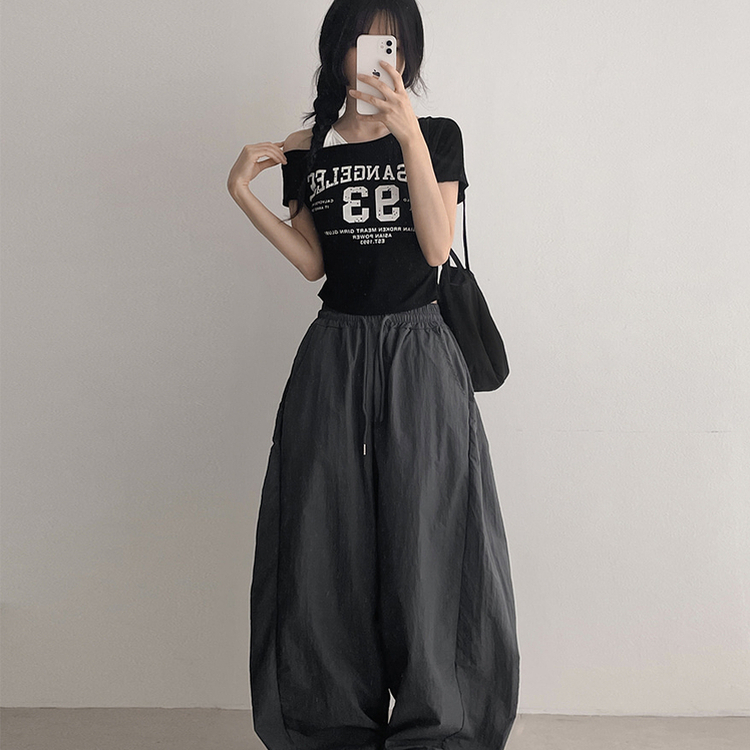 【カップ付き】ワンショルダー半袖Tシャツ BLACK