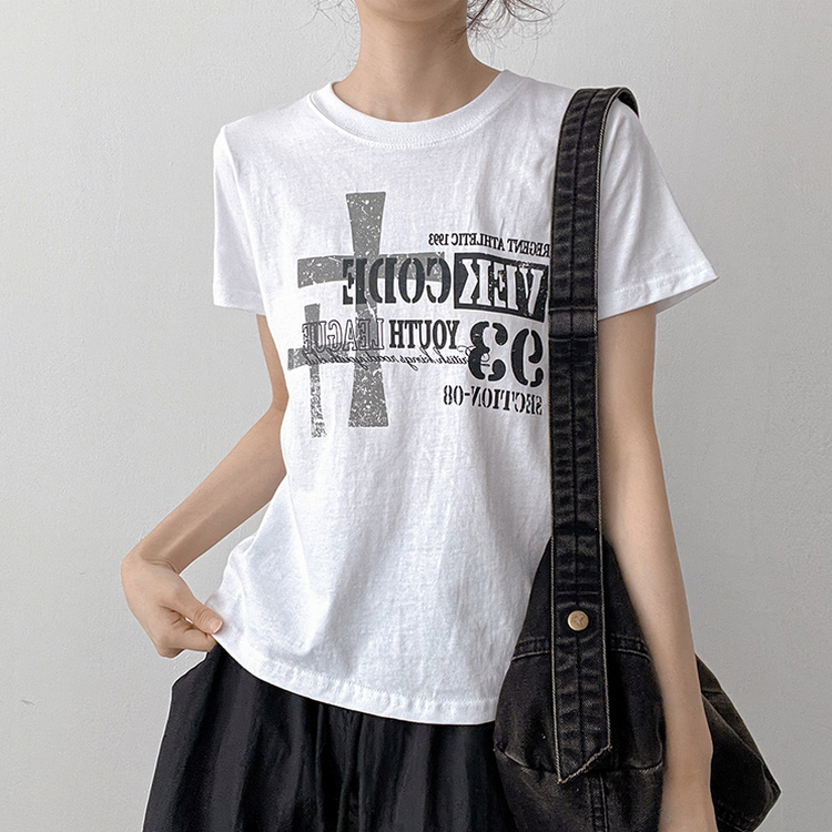 ビンテージレタリングクロップド半袖Tシャツ WHITE