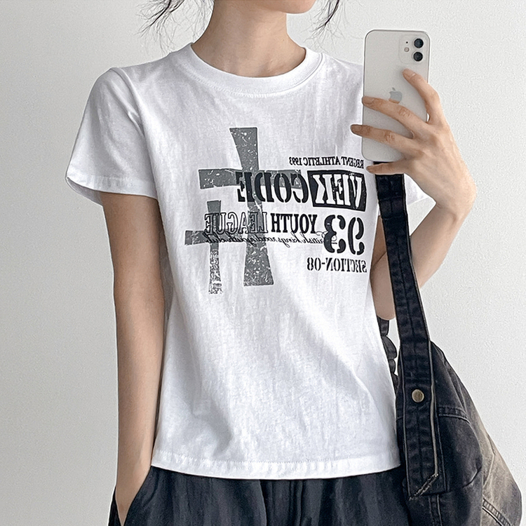 ビンテージレタリングクロップド半袖Tシャツ WHITE