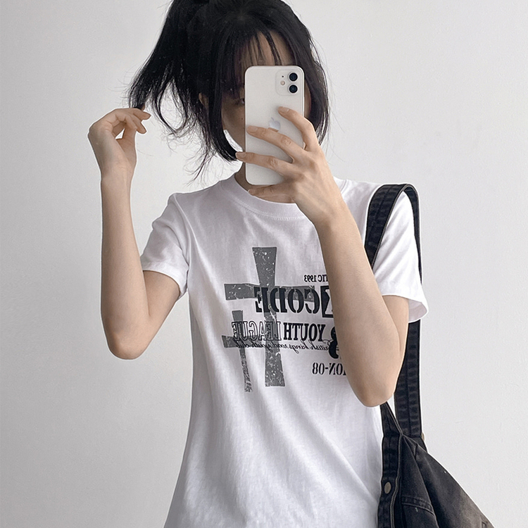 ビンテージレタリングクロップド半袖Tシャツ WHITE