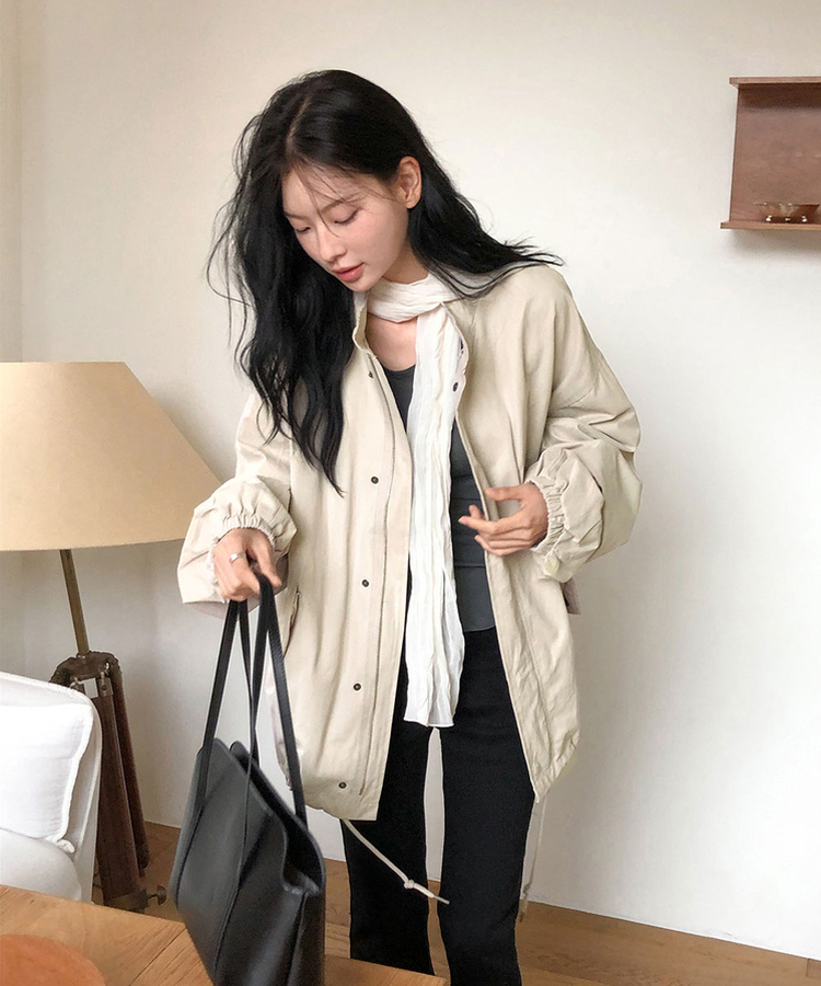 ハイネックコットンハーフミリタリージャケット LIGHT BEIGE